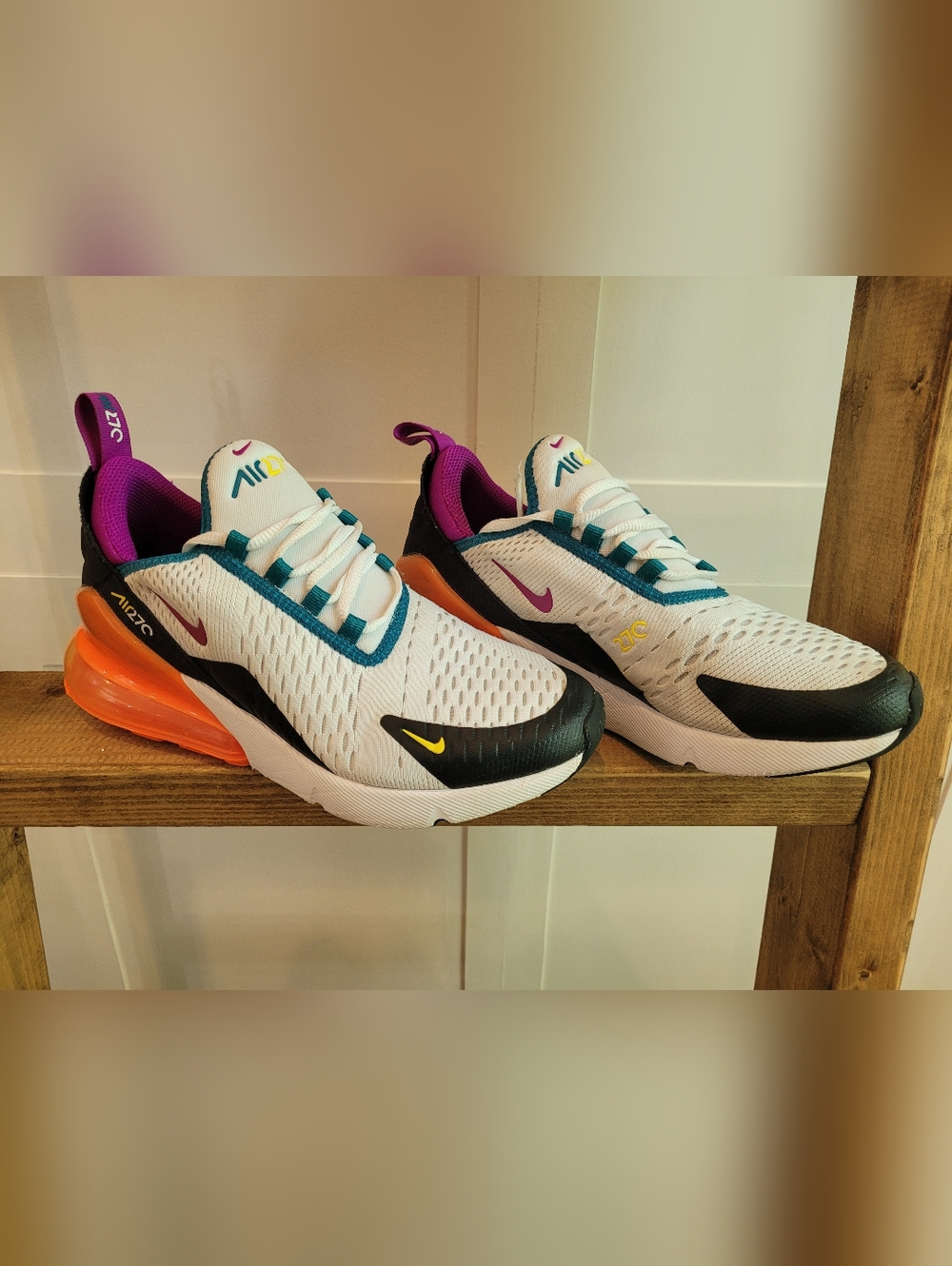 Nike Kids Air Max 270 Sneakers - White, Black, Purple, Orange, Teal, Yellow